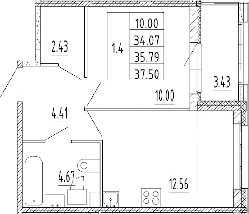 1-комнатная квартира 34.07 м², 1/13 эт., ЖК «Полис Приморский 2»